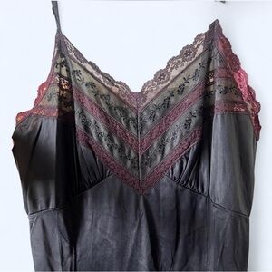 Unique Vintage Black and Burgundy Lace Slip